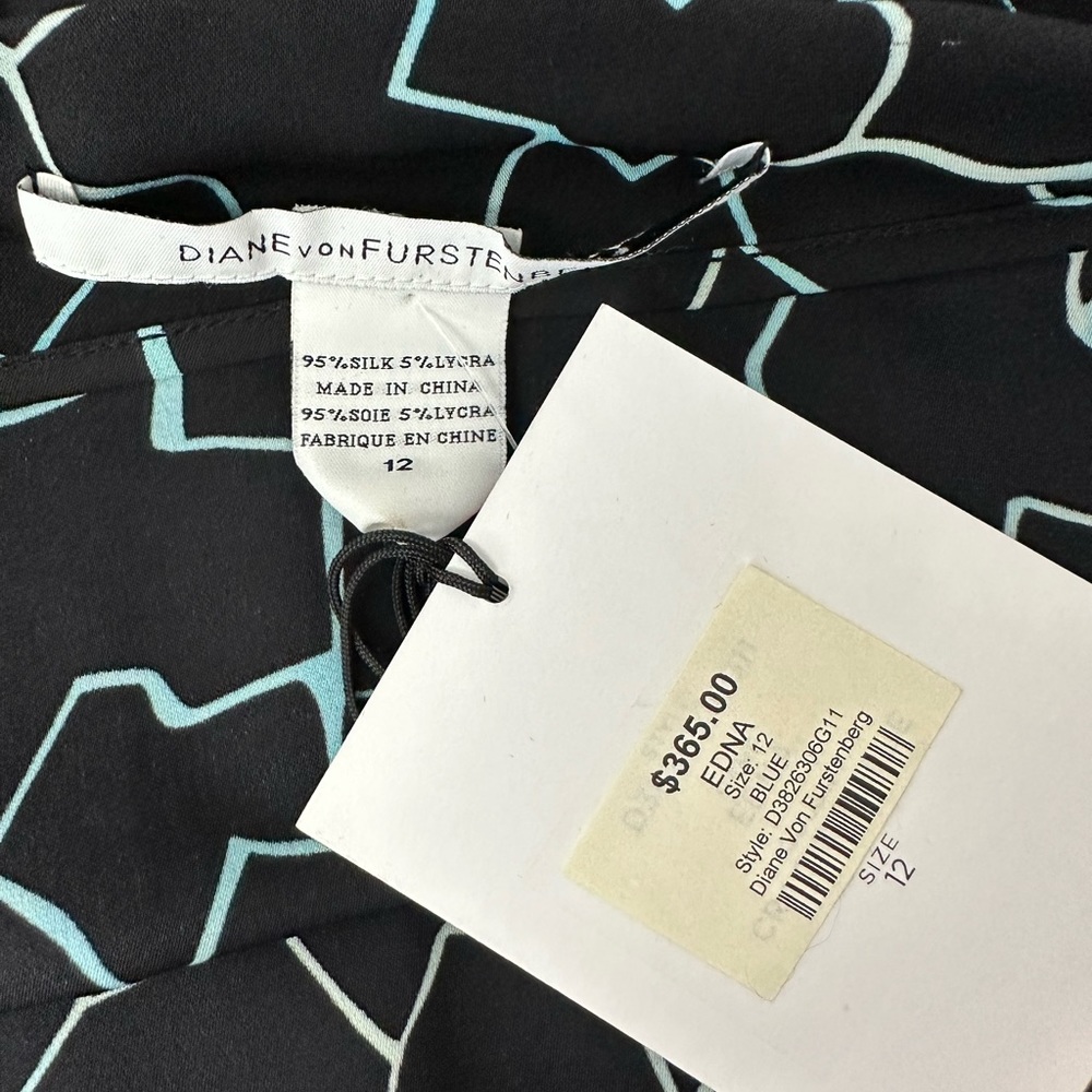 DVF Black & Blue EDNA Silk Print Dress, NWT - Picture 6 of 8